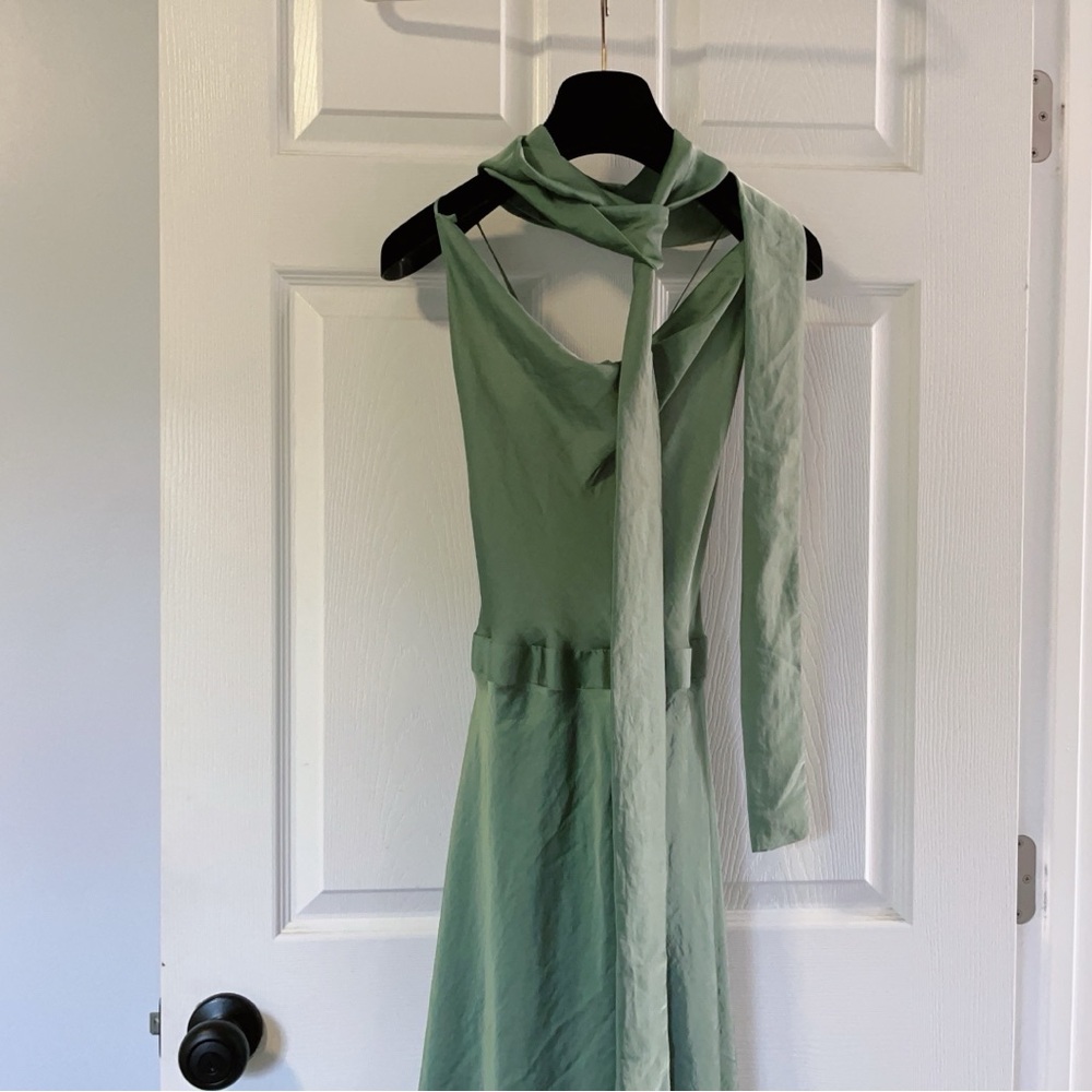 NWT Juan Carlos Obando Green  COWL NECK BIAS MIDI DRESS